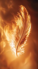 Poster - Transformative feather rising in flames abstract art digital creation fiery environment close-up viewpoint creative concept
