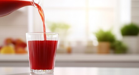 Poster - Red juice pouring into glass.