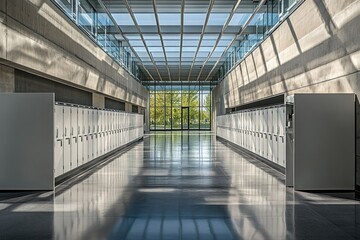 Poster - Interior of a hallway with lockers.