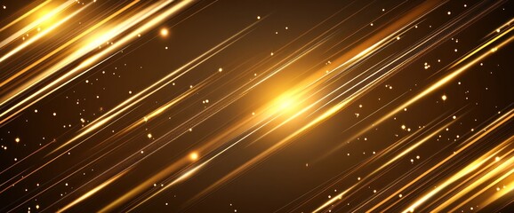 Poster - Golden glowing streaks and particles on a dark background.