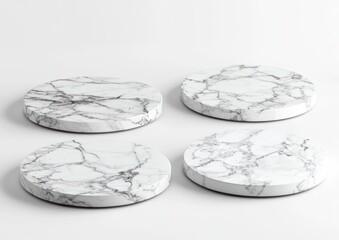 Poster - Four round marble coasters on a white background.