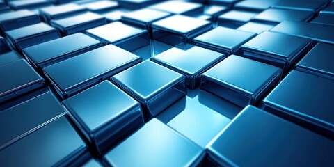 Abstract blue metallic cube pattern background.