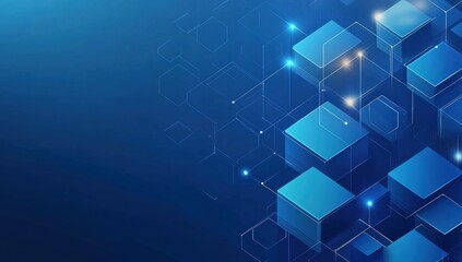 Poster - Abstract blue technology background with glowing cubes and lines.