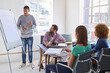 © A.B./peopleimages.com - Man, whiteboard and presentation with planning at startup for pitch, brainstorming or banner for acquisition process. Person, speaker and crowd in modern office for problem solving at creative agency