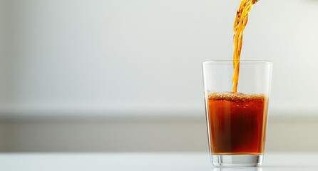 Poster - Pouring beverage into glass, bubbles form.