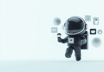 Aufkleber - 3D astronaut uses floating interface on clear background.