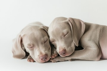 Poster - Two sleeping grey puppies curled up, touching.