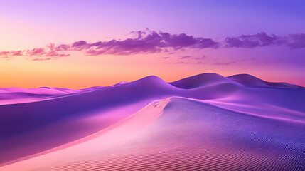 Sticker - Desert landscape with sand dunes and lilac gradient sky. beautiful contemporary background. Nightfall. Illustration