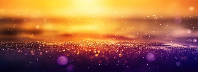 Poster - Abstract bokeh glitter overlay with dreamy, warm golden light on water horizon.