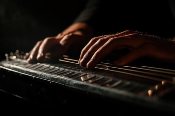 Aufkleber - Hands play lap steel guitar.