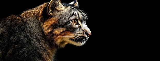 Poster - Bobcat profile view, close up shot on black.