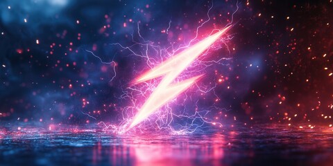 Wall Mural - Neon Lightning Bolt Icon, a vibrant holographic design featuring a glowing lightning bolt surrounded by energetic sparks, captivating and dynamic