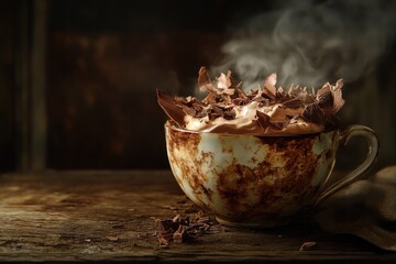 Poster - Steaming hot chocolate with cream and chocolate shavings.