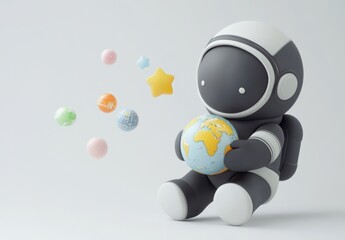 Aufkleber - Astronaut holding earth, planets floating around.