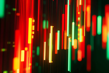 Aufkleber - A vibrant display of colorful vertical lines, resembling digital data streams or abstract art, with striking reds, greens, and yellows against a dark background.