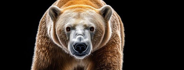 Poster - Golden bear, isolated against a black background, facing forward.