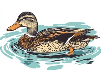 Aufkleber - Duck swimming on water.