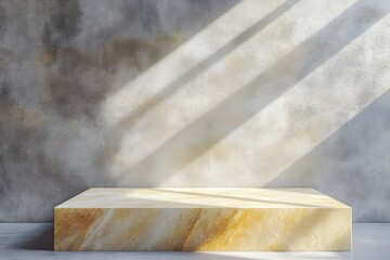 Leinwandbilder - Marble platform with sunlight beams on textured wall.