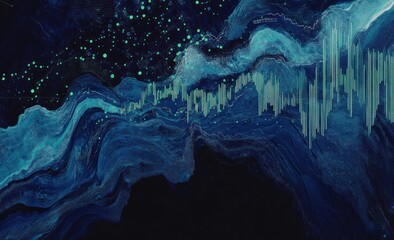 Aufkleber - Abstract digital rendering, flowing layers, particles, charts.