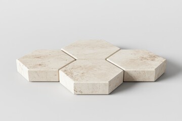Leinwandbilder - Four beige hexagon tiles form a stage on gray background.
