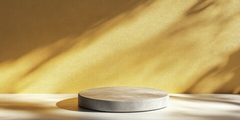 Poster - Light shadows on gold wall with a concrete stand in foreground.