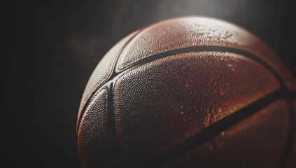 Poster - Close up of wet basketball with dark backdrop.