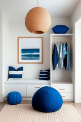Wall Mural - Coastal-Themed Room with Built-in Bench, Wardrobe, and Beanbag Chair