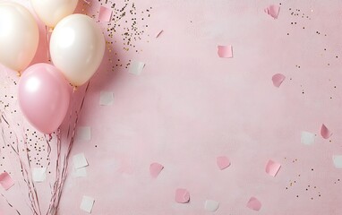 Aufkleber - Festive pastel balloons and confetti on pink background.