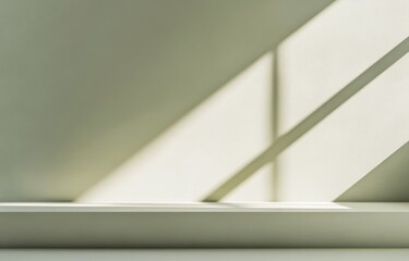Poster - Light casts shadows on a white shelf and wall.