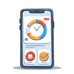Wall Mural - colorful smartphone interface with time management features and interactive elements, digital illust