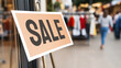 © Friedbert - Busy Urban Shopping Street with Prominent Sale Sign and Blurred Shoppers