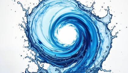 Poster - Blue water swirl on white background. Dynamic water pattern creates visual calm, peace. Abstract aquatic element. Ideal for various designs, backgrounds. Stylish water motif suitable for web or print.