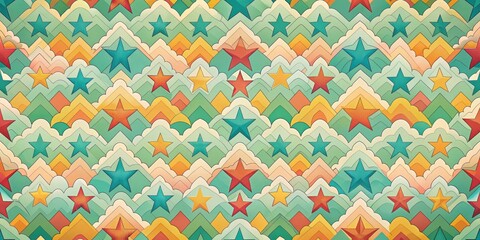 Wall Mural - Retro sky pattern featuring a colorful and nostalgic design, retro, vintage, sky, clouds, pattern, background, colorful, nostalgic