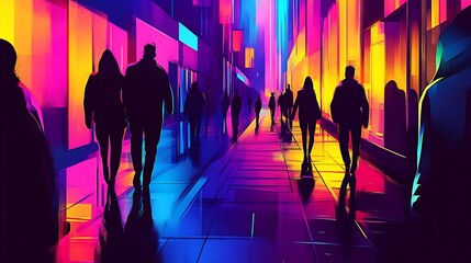 Poster - Vibrant Abstract Silhouettes in a Modern Metropolis Illuminated by Neon Lights : Generative AI