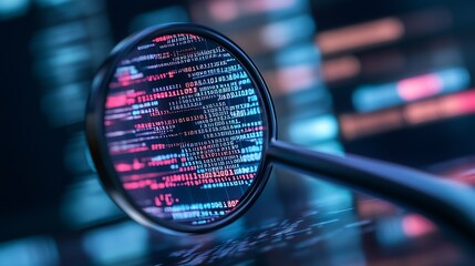 Aufkleber - Digital Binary Code with Magnifying Glass Symbolizing Cyber Inspection and Security : Generative AI