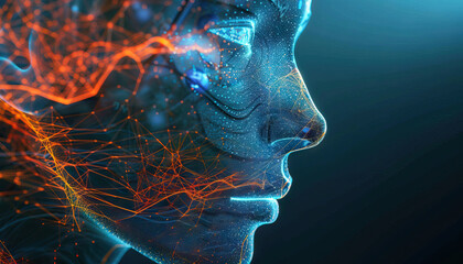 Poster - Digital Rendering of a Human Face Profile with Network Overlay