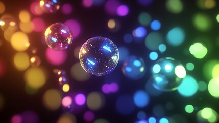 Aufkleber - Ethereal Bokeh and Sparkling Bubbles with Colorful Glow in Darkness : Generative AI