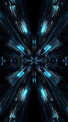 Poster - Abstract Futuristic Tunnel Cyan Lights Dark Metal