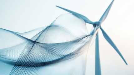 Fototapete - Elegant Flow of Transparent Fabric in Front of a Wind Turbine Capturing Sustainable Energy, Symbolizing Innovation and Environmental Improvement