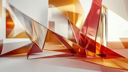 Poster - Abstract Glass Sculpture: A Symphony of Amber and Crimson