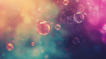 Poster - Colorful bubbles floating against a vibrant background in soft focus