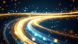 © matoya - Abstract glowing light trails curve in dark space.