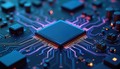 Aufkleber - modern microchip integrated circuit board futuristic tech design. advanced digital components connec
