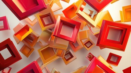 Wall Mural - Abstract Red and Orange Square Composition: A Dynamic 3D Render of Interlocking Cubes