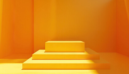 Poster - Three-Tiered Yellow Platform in Yellow Room