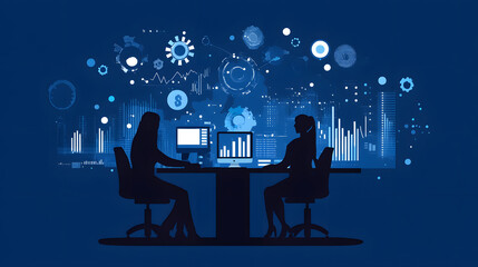 Aufkleber - Data analysis meeting office space digital visualization professional environment side view