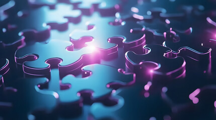 Poster - Puzzle pieces forming connection abstract design digital art tech environment close-up view