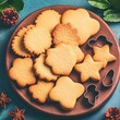 © Fragton - Assorted homemade shortbread cookies on wooden board.