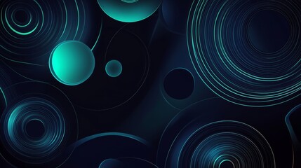 Poster - Dynamic abstract circles and waves digital art dark background modern design concept of motion and fluidity