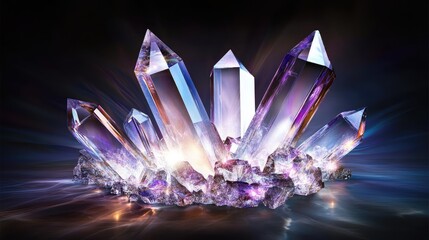 Poster - Shimmering Crystal Formation with Vibrant Colors and Reflections